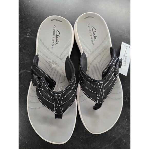 Clarks Cloudsteppers Women's 7 Black Gray Flip Flop Thong Sandals Comfort - Picture 5 of 5